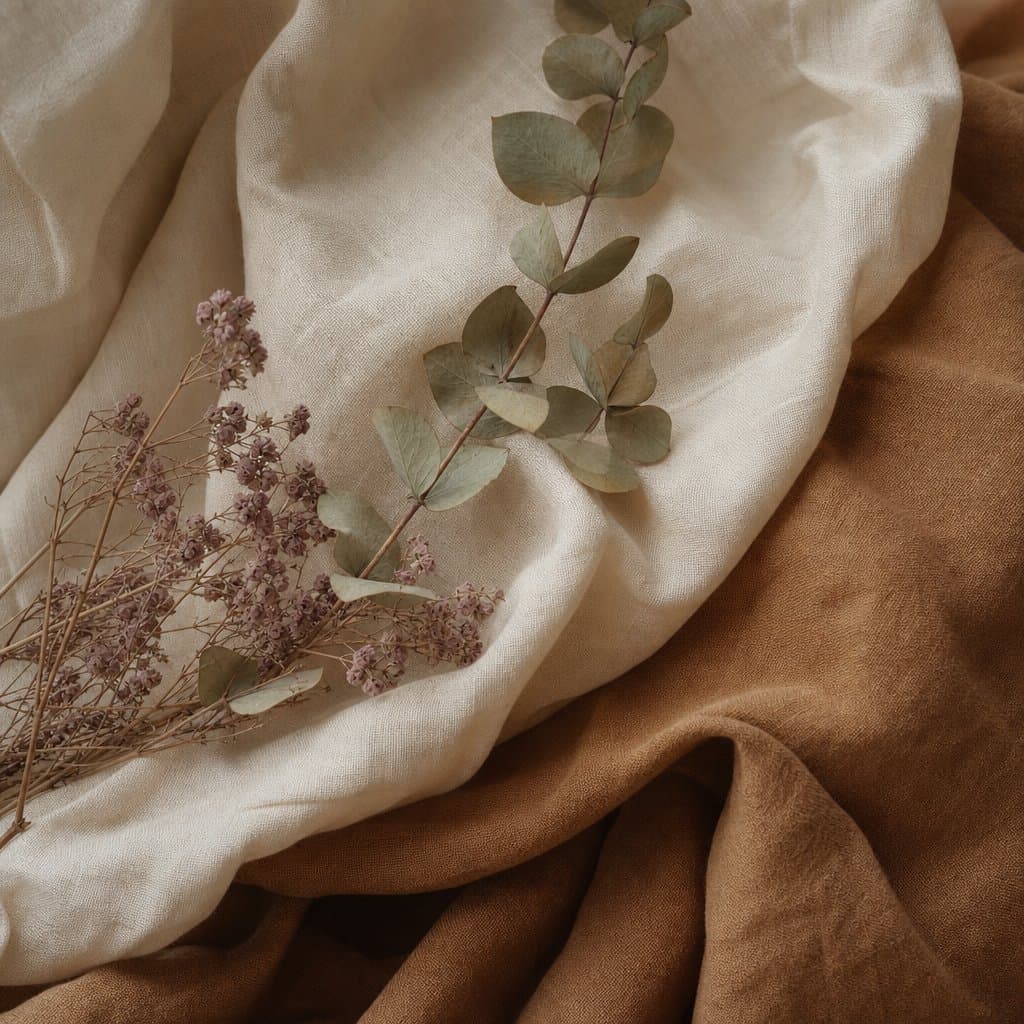 Soft linen fabric with dried eucalyptus and botanicals